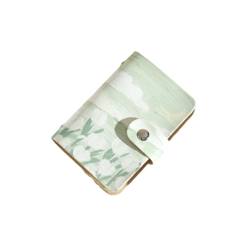 OUZIHUANG PU Card Holder Regular Unisex Continuous Good Luck/Small Daisy/White Rose/Pink And White Flowers/Tulip-9