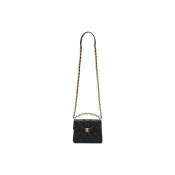 CHANEL Embossed Shiny Calfskin Lipstick Bag Handbag Shoulder Bag Crossbody Bag Mini Women's Black