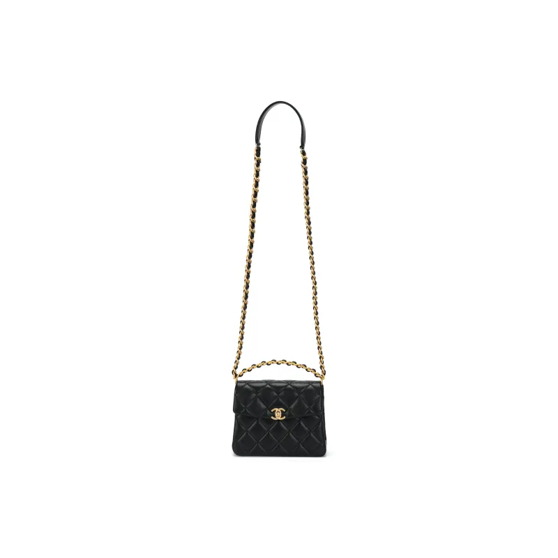 CHANEL Grain Embossed Shiny Calfskin Flap Bag Handbag, Shoulder Bag, Crossbody Bag Mini Women's Black-0