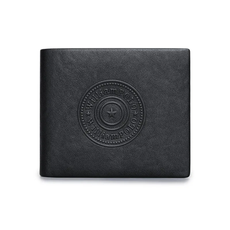 WilliamPOLO Top Grain Cow Leather Multiple Card Slots Ticket Clip Coin Purse Wallet Regular Men's Black-6