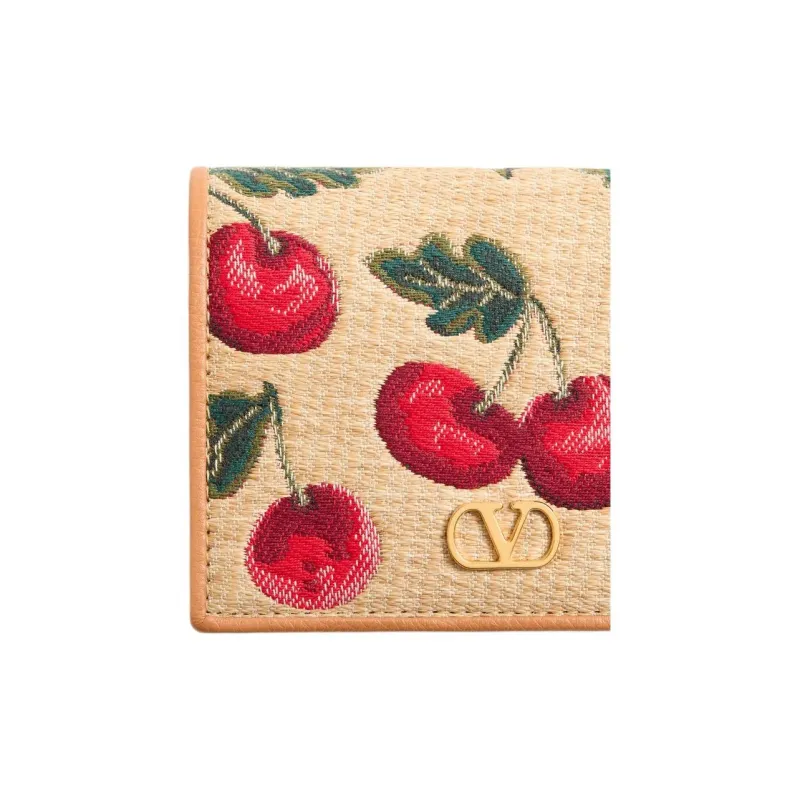 Valentino VLogo Signature Fabric Wallet Regular Women's Natural & Red-3