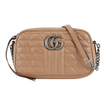 GUCCI GG Marmont Leather Camera Bag Shoulder Bag Crossbody Bag Small Size Women's Rose Beige/Milk Tea