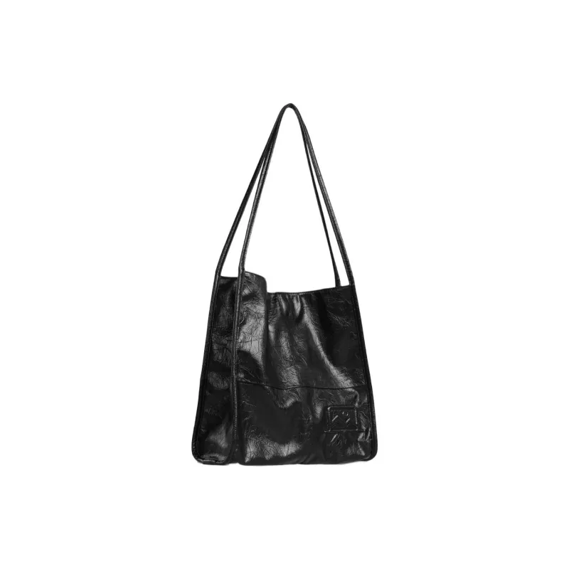 Kikawa Card PU Tote Bag, Shopping Bag, Shoulder Bag Medium Size Women's Black-2