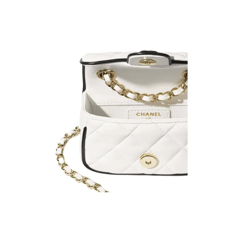 CHANEL Lambskin & Gold Metal Shoulder Bag Regular Women's Black & White-2