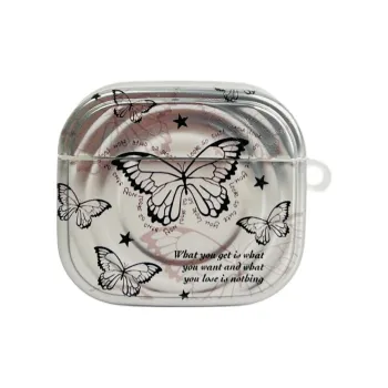 Sopi Compatibility With Apple AirPods 4/2/3/4th Generation/AirPods Pro/Pro 2 TPU Ripple Black Butterfly Headphone Cases