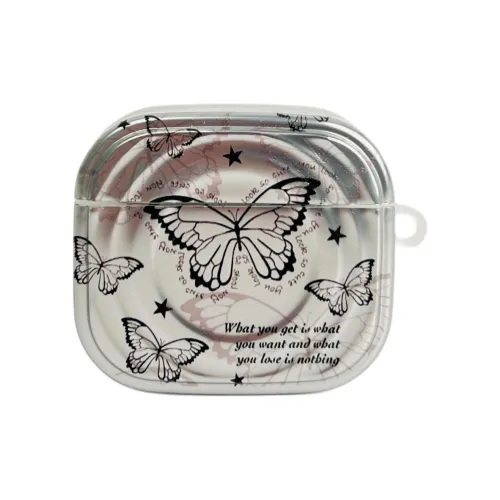 Sopi Compatibility With Apple AirPods 4/2/3/4th Generation/AirPods Pro/Pro 2 TPU Ripple Black Butterfly Headphone Cases