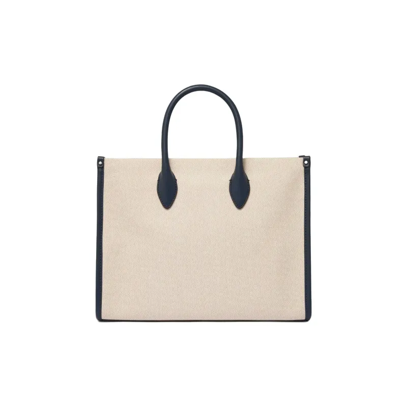 MICHAEL KORS Mirella Fabric Tote Bag, Shopping Bag, One Shoulder Handbag Medium Size Women's Natural & Marine Blue-1