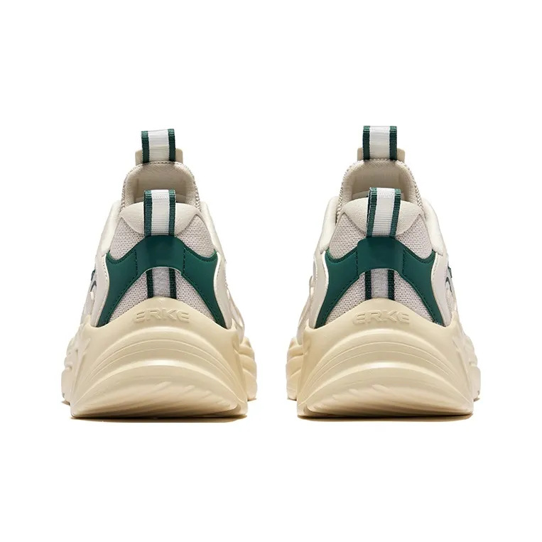 Erke Wear Resistant Breathable Height Increasing Low Top Casual Shoes Men's Beige Green-3