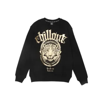 TCH [Ole Style]Imposing Tiger Head Collection Etched Diamond Craft Letter Large Logo Pullover Sweatshirt Unisex Black