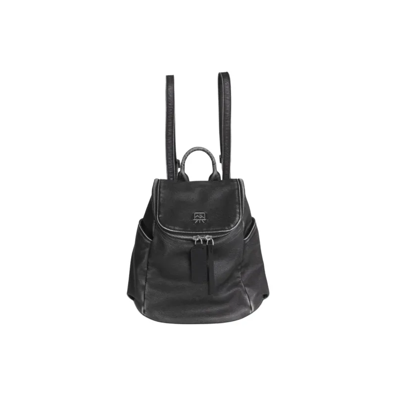 Kikawa Card Synthetic Leather Backpack Medium Size Women's Washed Black-0