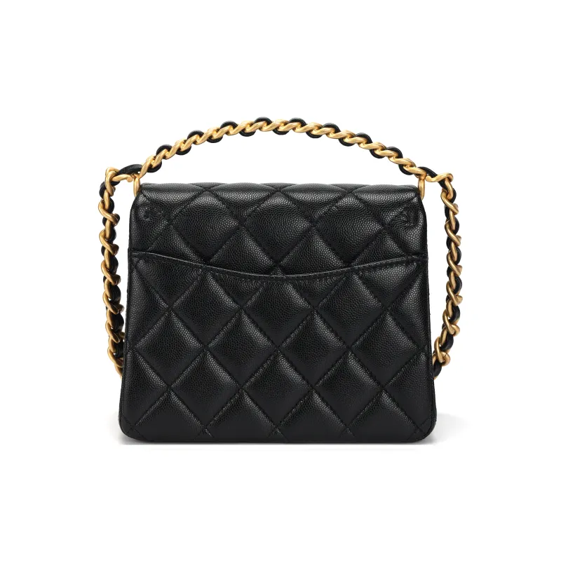 CHANEL Grain Embossed Shiny Calfskin Flap Bag Handbag, Shoulder Bag, Crossbody Bag Mini Women's Black-2