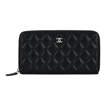 CHANEL Grain Cow Leather Wallet Women's Black