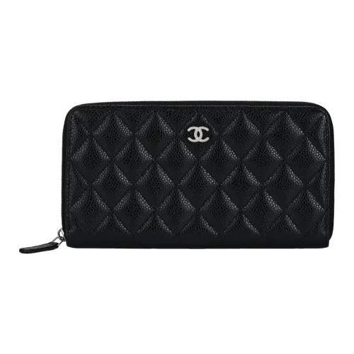 CHANEL Grain Cow Leather Wallet Women's Black