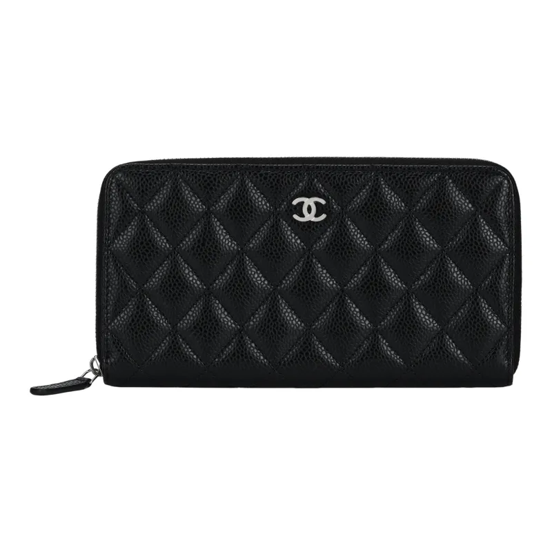 CHANEL Grain Litchi Grain Cow Leather Wallet Women's Black-0