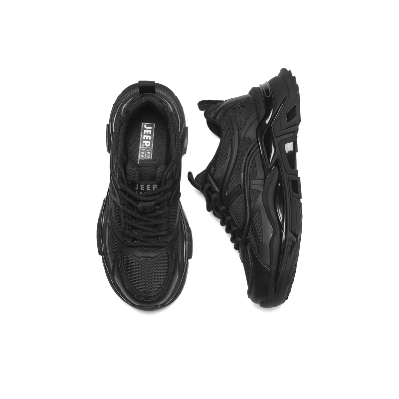 JEEP SPIRIT Black Myth Slip Resistant, Breathable, Height Increasing Low Top Chunky Sneakers Men's Black-5