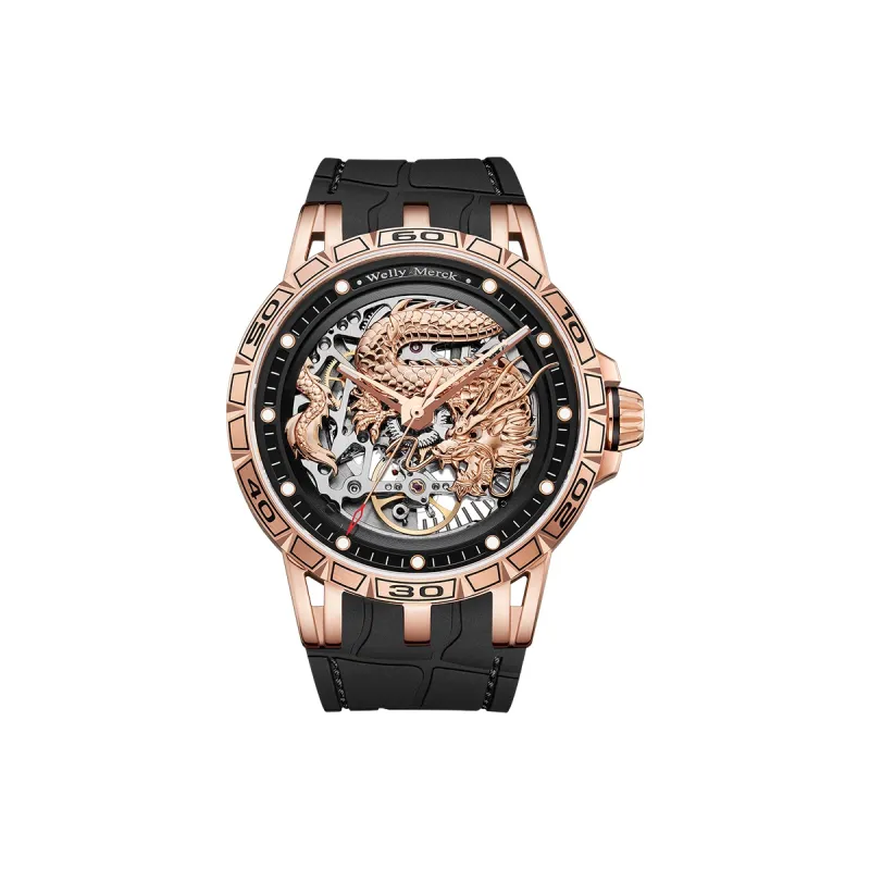 Welly Merck Dragon Series Automatic Mechanical Movement Rubber Strap Watch Men's Watches Silver Dial-8