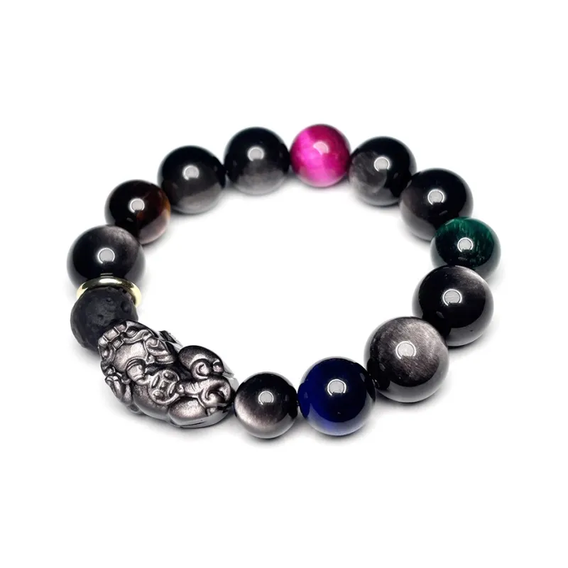 MOUNTAINS AND MANS Obsidian New Chinese Style Tiger Bead Bracelet Men's-4