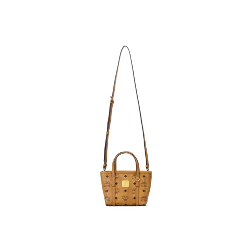 MCM Toni Visetos Mini Leather Shopper Tote Bag Women's Brown
