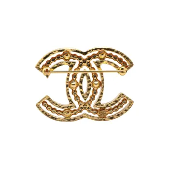 CHANEL 2002 Plated Faux Pearl Cc Brooch Costume Brooch