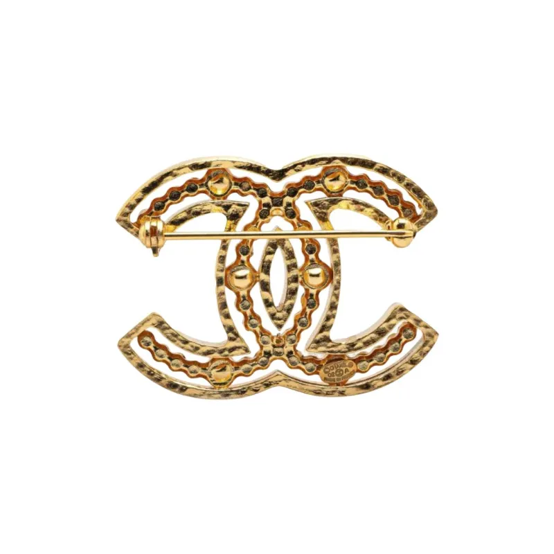 CHANEL 2002 Plated Faux Pearl Cc Brooch Costume Brooch-0