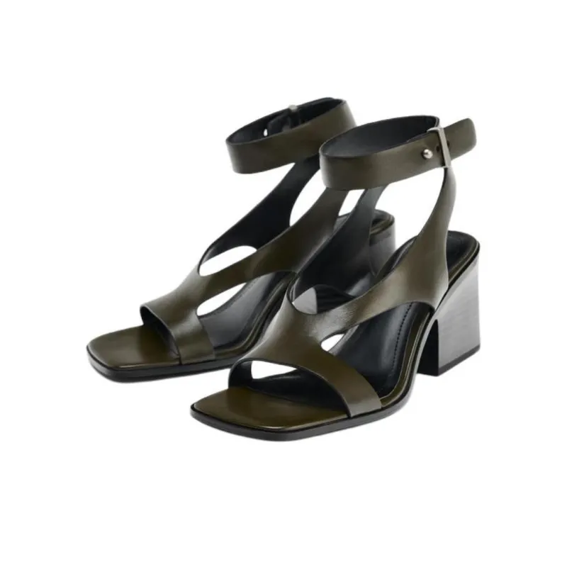 ZARA One Strap Sandals 7.5cm Women's Green-2