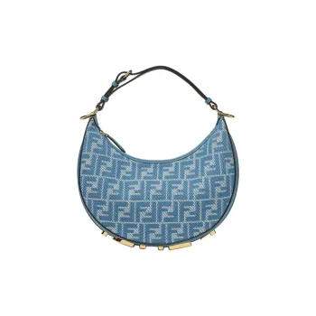 FENDI Fendigraphy Jacquard Fabric Crescent Bag Handbag Small Size Women's Blue