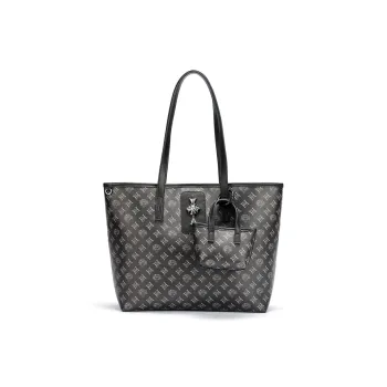 Ed Hardy Classic Series PVC Tote Bag, Shoulder Bag Large Size Women's Black/Ecru