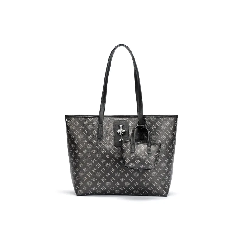 Ed Hardy Classic Series PVC Tote Bag, Shoulder Bag Regular Large Size Women's Black/Ecru-0