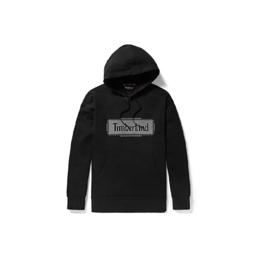 Timberland Letter Logo Print Hooded Pullover Sweatshirt Black