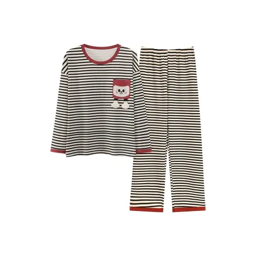 Xiang Ning Pai Pajama Set Women's Black White Stripes