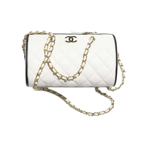 CHANEL Lambskin Shoulder Bag Regular Women's White & Black