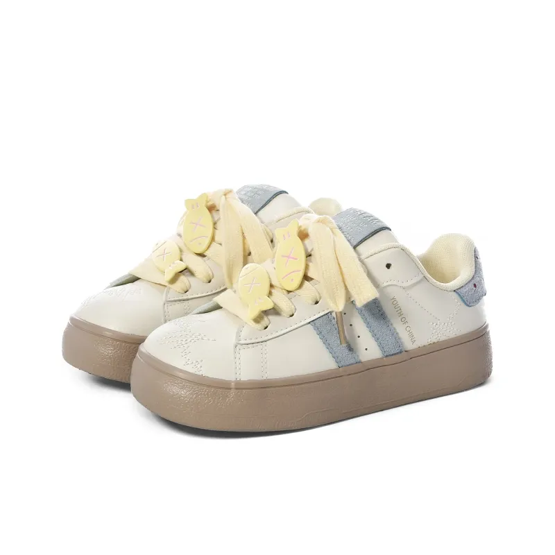 UNIITY Abrasion Resistant Lightweight Breathable Height Increasing Low Top Skateboard Shoes Women's Yellow Blue Cheeses-22