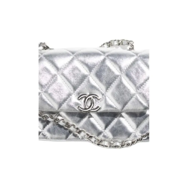 CHANEL Calfskin & Silver Metal Shoulder Bag Women's Silver-4