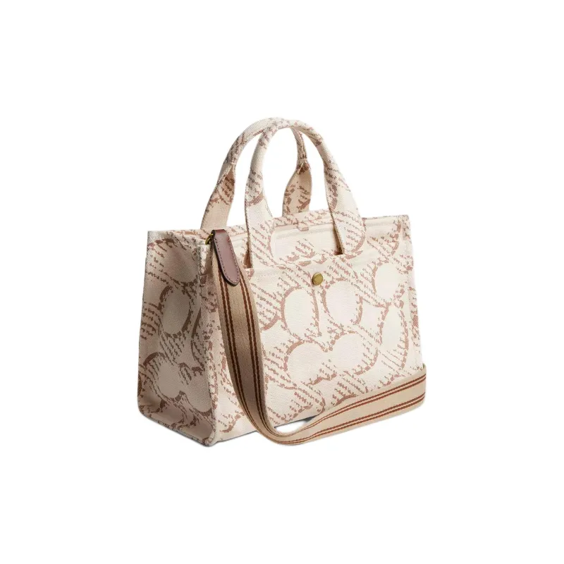 COACH Canvas Tote Bag, Shopping Bag, Handbag Women's Brass & Natural-1