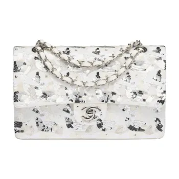 CHANEL Sequins Shoulder Bag Women's White & Silver