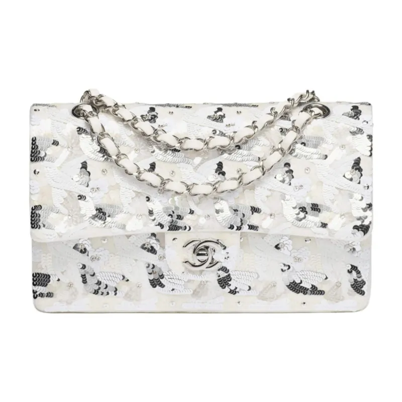CHANEL Sequins Shoulder Bag Women's White & Silver-0