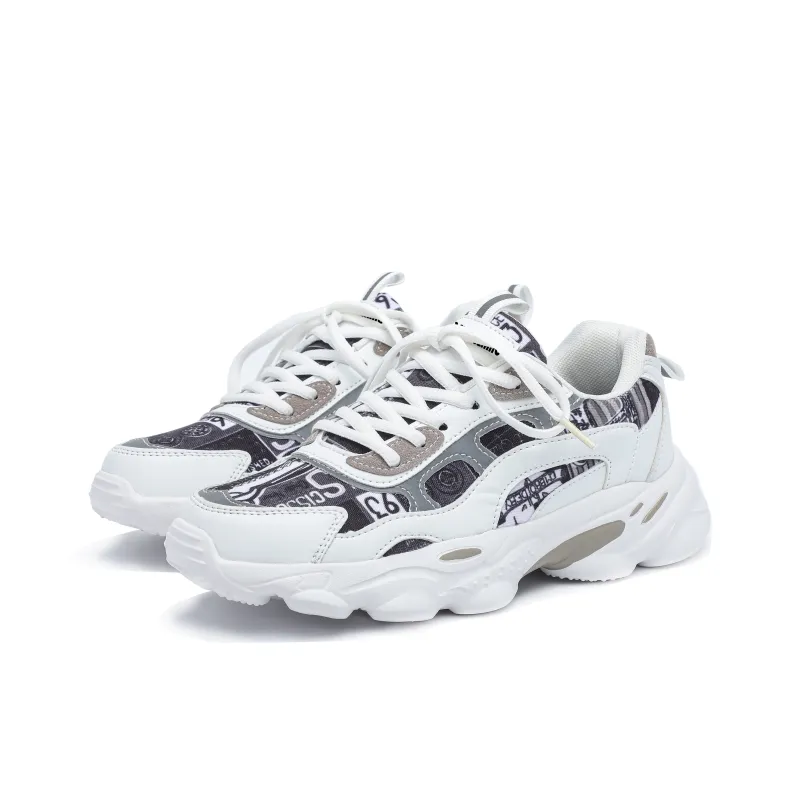 Singing Slip Resistant Breathable Height Increasing Low Top Chunky Sneakers Unisex White/Black Camouflage-2