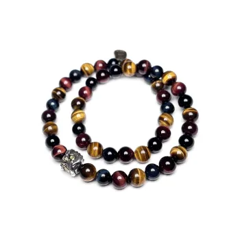 MOUNTAINS AND MANS Tiger's Eye Stone New Chinese Style Stackable Good Luck Beaded Bracelet Unisex