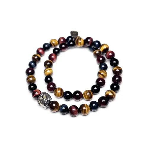 MOUNTAINS AND MANS Tiger's Eye Stone New Chinese Style Stackable Good Luck Beaded Bracelet Unisex