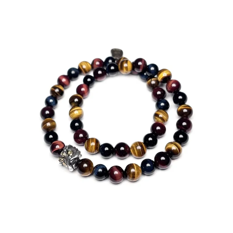MOUNTAINS AND MANS Tiger's Eye Stone New Chinese Style Stackable Good Luck Beaded Bracelet Unisex-0