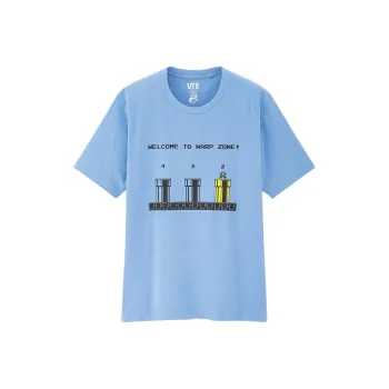 UNIQLO Crew Neck Fitted Straight Short Sleeved T Shirt Unisex Pink Blue