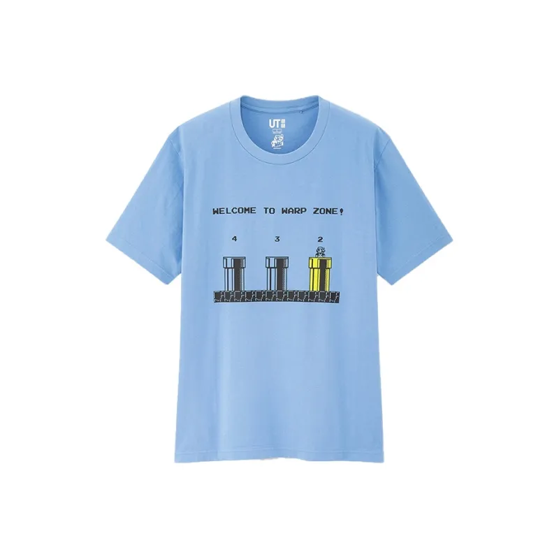 UNIQLO Crew Neck Fitted Straight Short Sleeved T Shirt Unisex Pink Blue-0