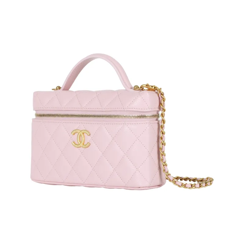 CHANEL Litchi Grain Cow Leather Shoulder Bag Crossbody Bag Handbag Women's Pink-1