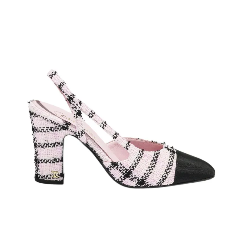 CHANEL 25S Chunky Heel High Heels 9cm Women's Pink-1