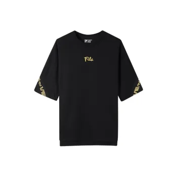 FILA Drop Shoulder Sleeve T Shirt Unisex Black