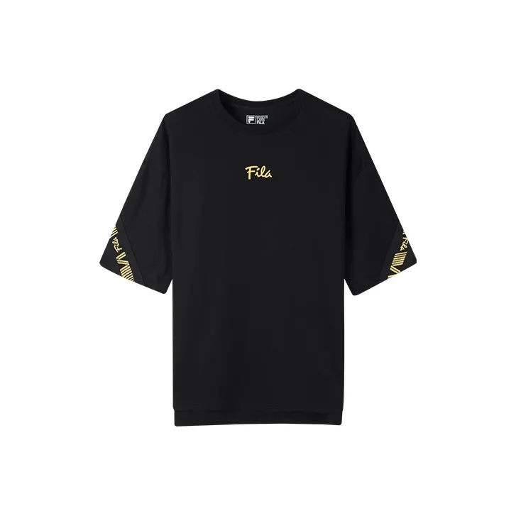 FILA Drop Shoulder Sleeve T Shirt Unisex Black-0