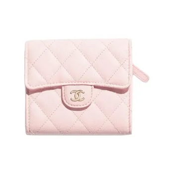 CHANEL Calfskin Wallet Small Size Women's Light Pink