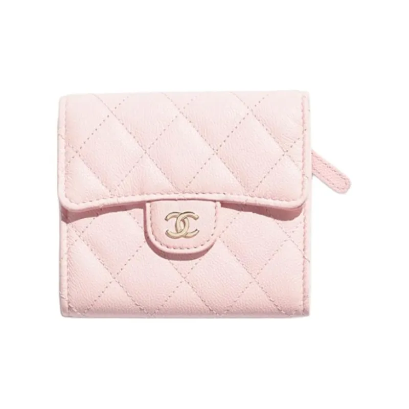 CHANEL Calfskin Wallet Small Size Women's Light Pink-0