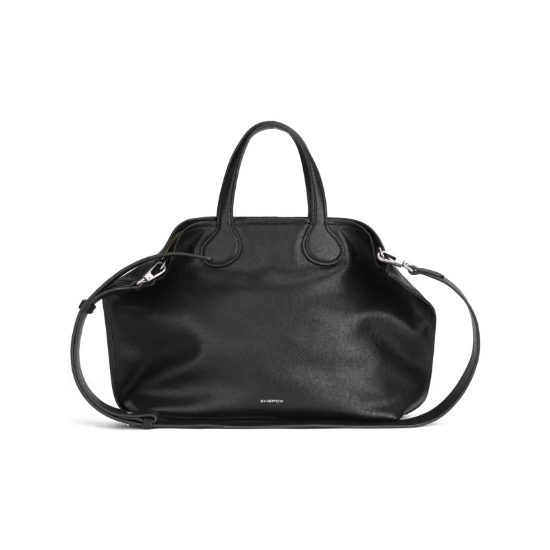 SHEPOK Cow Split Leather Shoulder Bag Crossbody Bag Handbag Women's Black/White-4