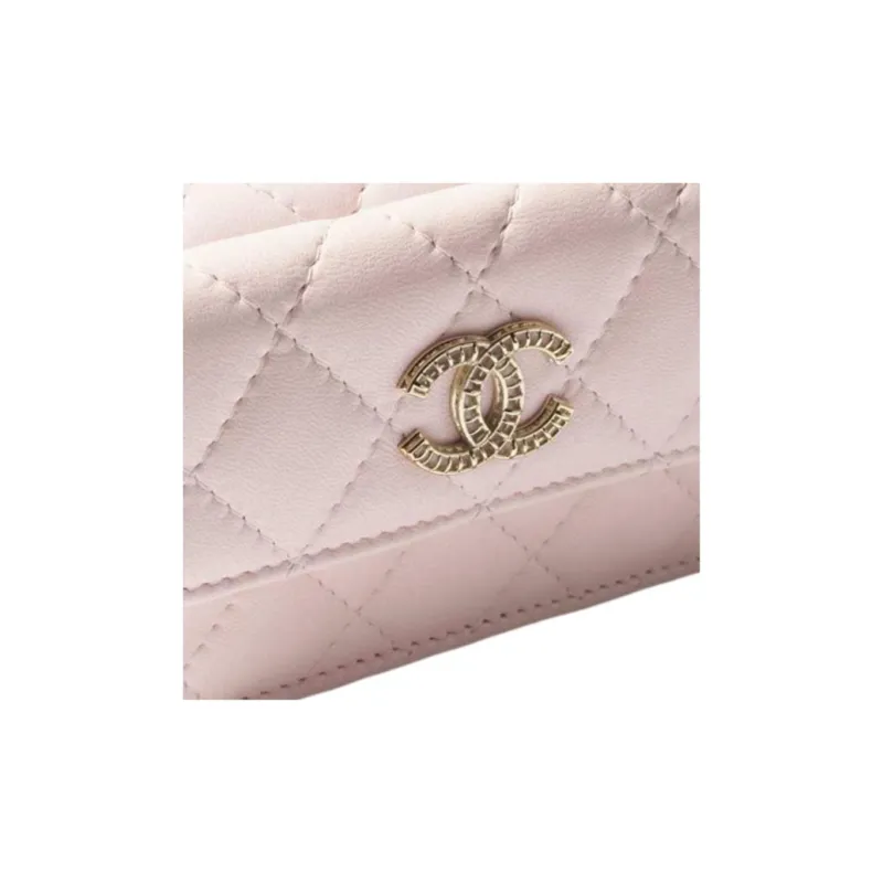 CHANEL Lambskin Wallet Small Size Women's Light Pink-4